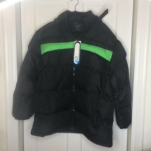 I 5 Apparel Mens SZ/XXL Hooded Puff Jacket Black with Green Trim